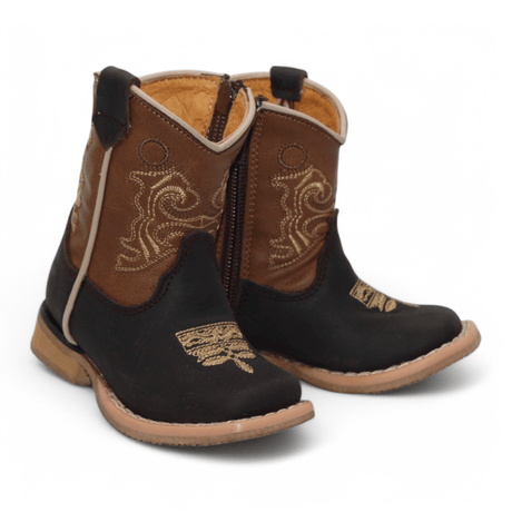 Hooch Boots Boots Kid's Genuine Leather Square Toe Boots -Chocolate