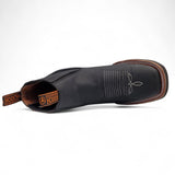 Hooch Boots Boots Men’s Genuine Leather Square Toe Short Boots Black Color with Rubber Sole – Hooch Boots