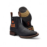 Hooch Boots Boots Men’s Genuine Leather Square Toe Short Boots Black Color with Rubber Sole – Hooch Boots