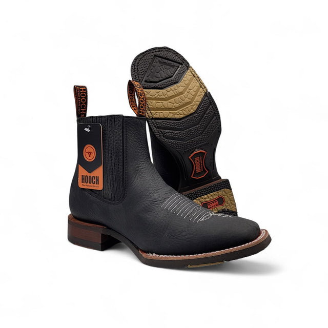 Hooch Boots Boots Men’s Genuine Leather Square Toe Short Boots Black Color with Rubber Sole – Hooch Boots