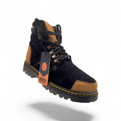 Hooch Boots Boots Men’s Suede Leather Round Toe Work Shoes Black & Honey Color – Hooch Boots