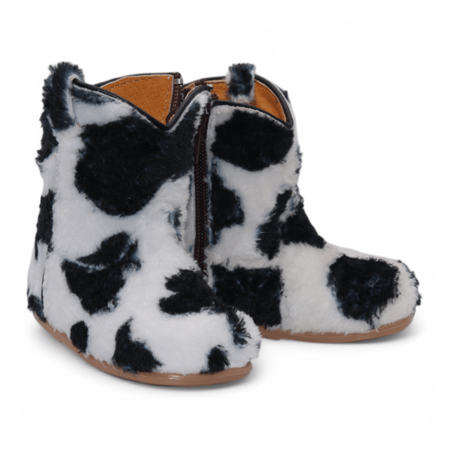 Hooch Boots Boots White / 2 Kid's Genuine Leather Cowhide Hair Print Round Toe Boots - Black & White