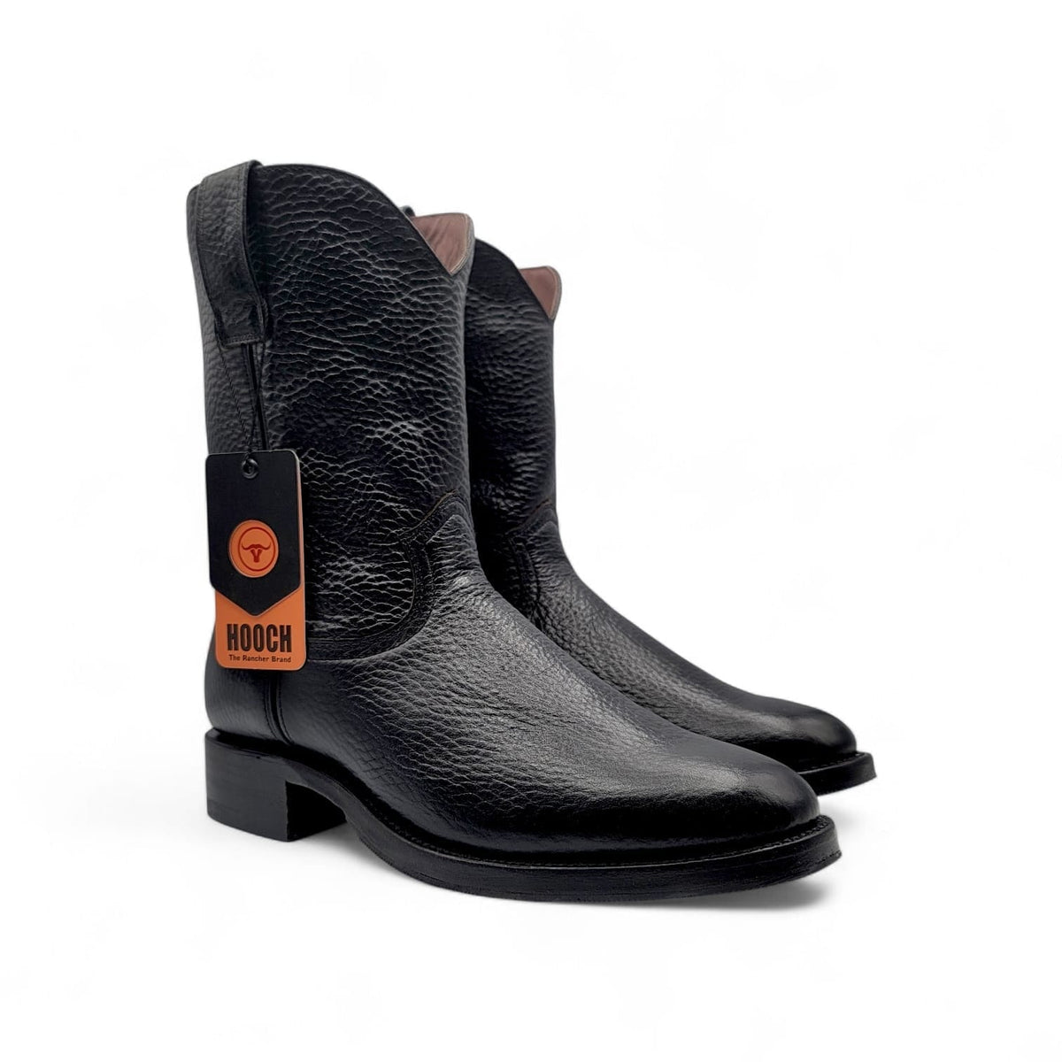 Mens Roper Boot Black – Soft Genuine Leather Round Toe Western Boot H5 ...