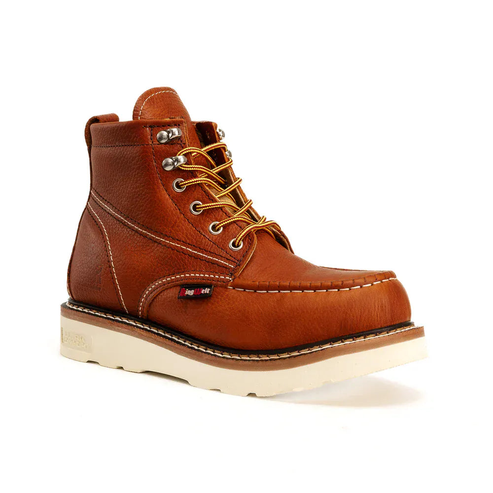 King Welt Boots Apache 6” Moc Toe Work Boots Premium Full-Grain Leather Tan Color - King Welt