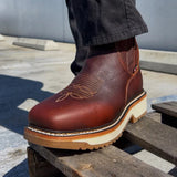 King Welt Boots Arizona 6" Pull Up Square Soft Toe Lightweight Work Boots Merlot Color - King Welt