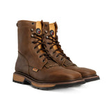 King Welt Boots Buffalo 8" Brown Double Density, Lace Up Work Boot Papaya Brown Color - King Welt