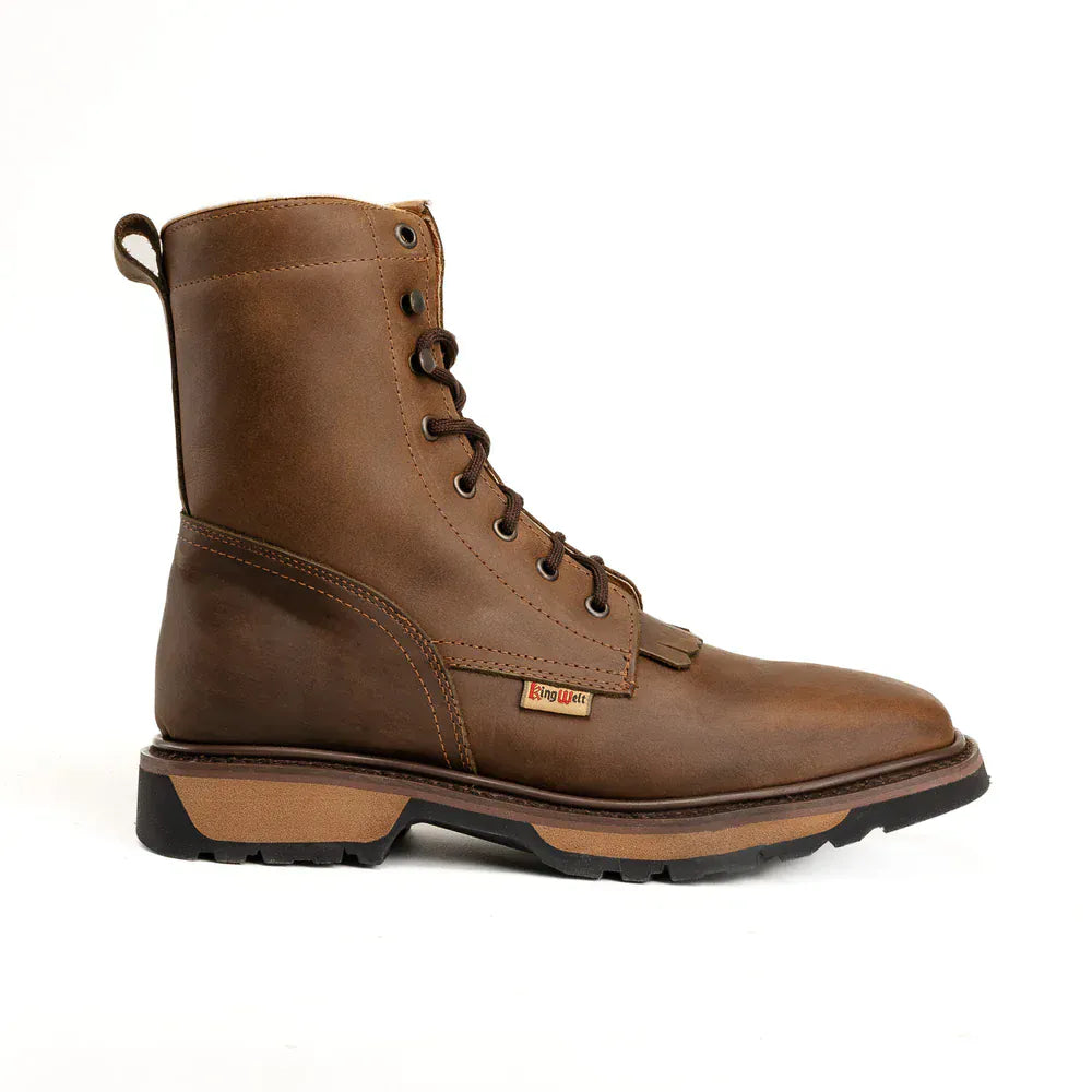 King Welt Boots Buffalo 8" Brown Double Density, Lace Up Work Boot Papaya Brown Color - King Welt