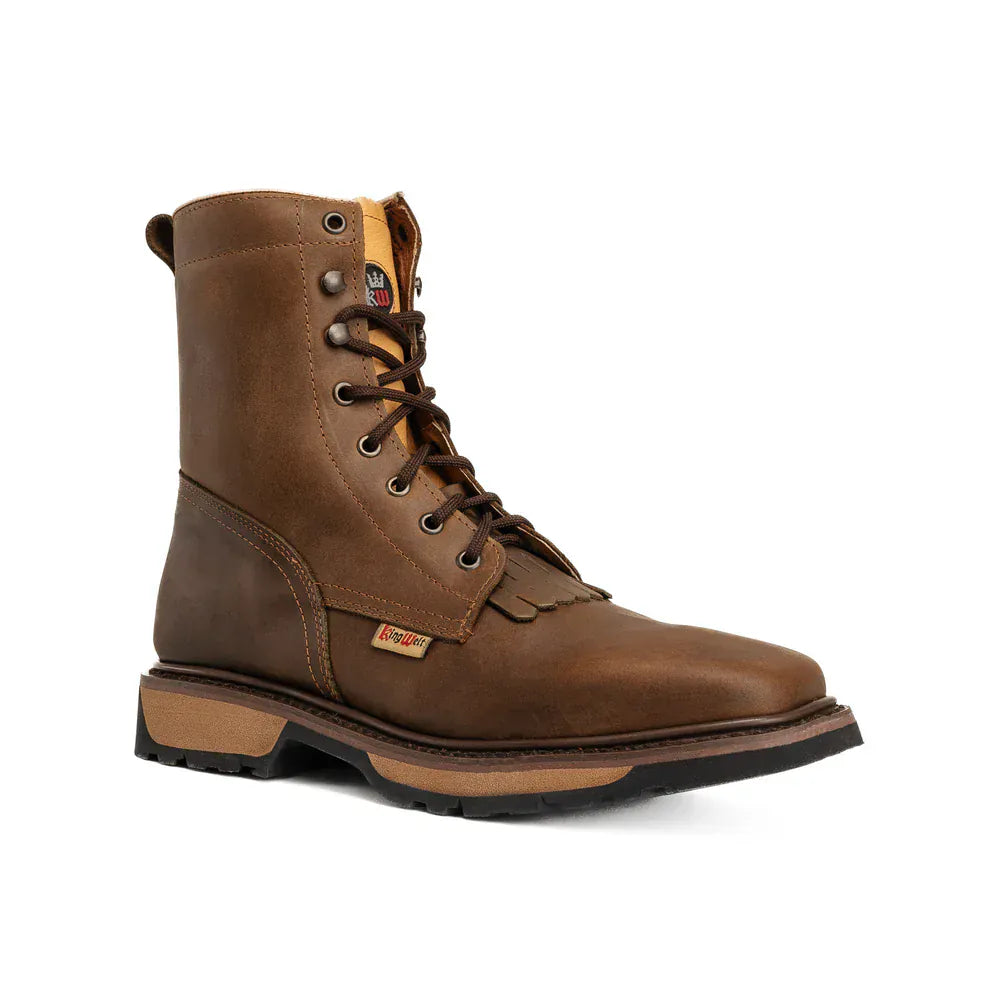 King Welt Boots Buffalo 8" Brown Double Density, Lace Up Work Boot Papaya Brown Color - King Welt