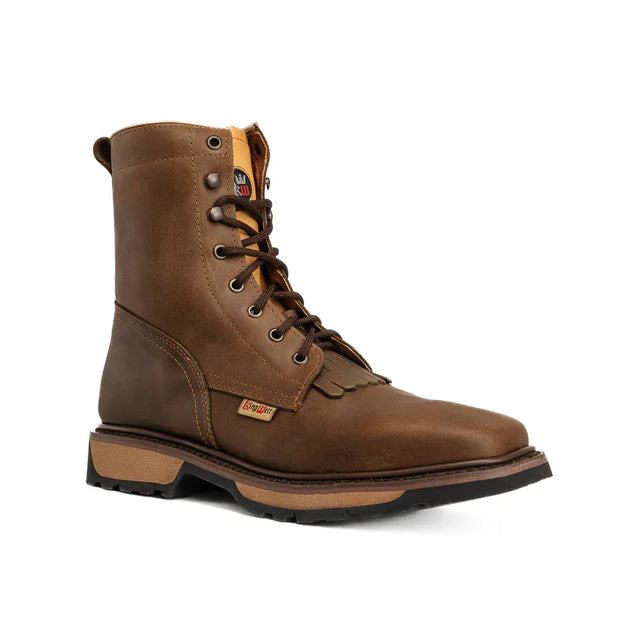 King Welt Boots Buffalo 8" Brown Double Density, Lace Up Work Boot Papaya Brown Color - King Welt