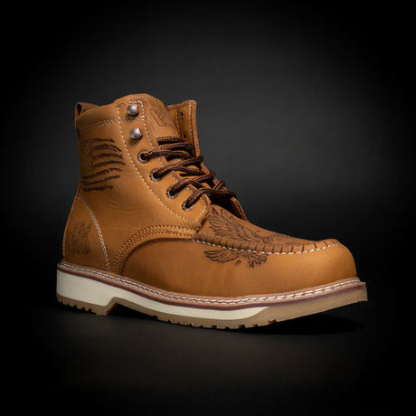 King Welt Boots Men's Patriot 6" Moc Composite Toe Work Boots Tan Color - King Welt