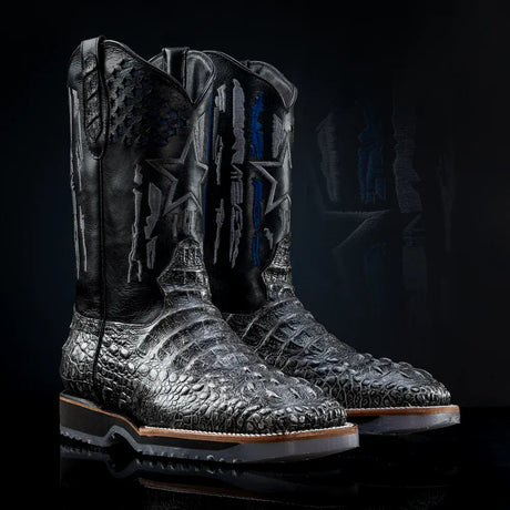 King Welt Boots Men's Thin Blue Line 11' Caiman Tribute Work Boots Gray Color - King Welt