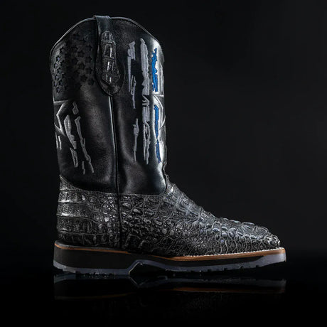King Welt Boots Men's Thin Blue Line 11' Caiman Tribute Work Boots Gray Color - King Welt