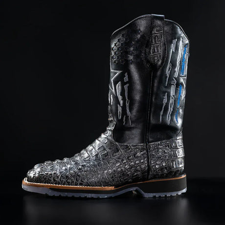 King Welt Boots Men's Thin Blue Line 11' Caiman Tribute Work Boots Gray Color - King Welt