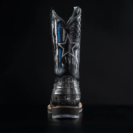 King Welt Boots Men's Thin Blue Line 11' Caiman Tribute Work Boots Gray Color - King Welt