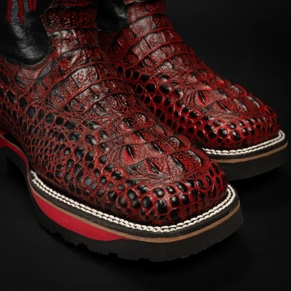 King Welt Boots Men's Thin Blue Line 11' Caiman Tribute Work Boots Red Color - King Welt