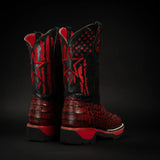 King Welt Boots Men's Thin Blue Line 11' Caiman Tribute Work Boots Red Color - King Welt