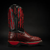 King Welt Boots Men's Thin Blue Line 11' Caiman Tribute Work Boots Red Color - King Welt