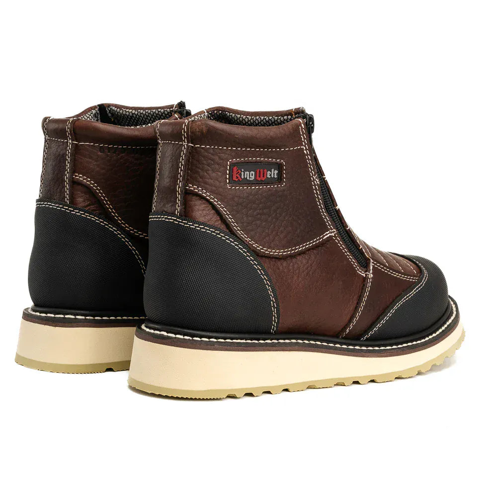 King Welt Boots Ultra Flex 6" Zipper Double Density Sole Work Boots Brown/Black Color - King Welt
