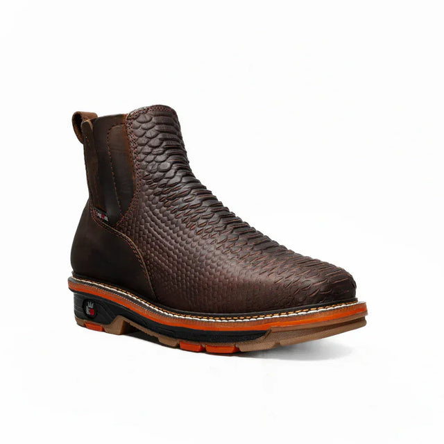 King Welt Boots Venom 6" Python Tribute Work Boot Square Toe Brown Color - King Welt