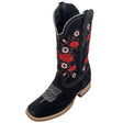 La Carreta Boots Botas de Gamuza para Dama Color Negro con Rosas Rojas  LC-103