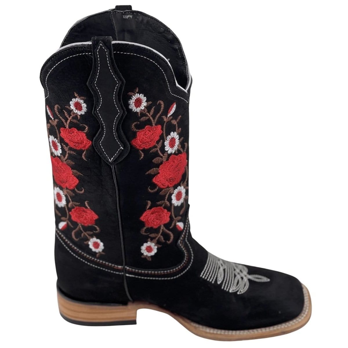 La Carreta Boots Botas de Gamuza para Dama Color Negro con Rosas Rojas  LC-103