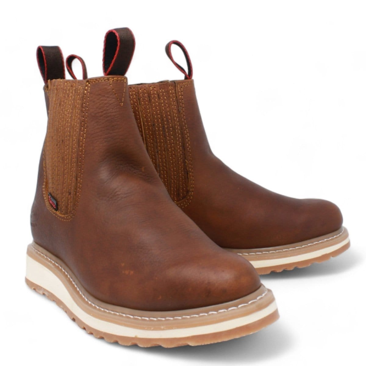 La Sierra Men's Lightweight Pull-On Leather Ankle Boot – Brown, Round Toe, Slip On Work Boot