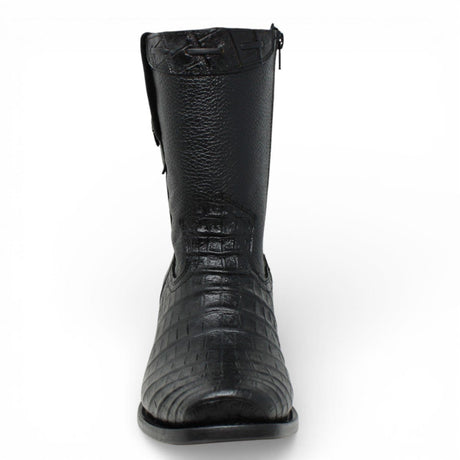 La Carreta Boots Men's Caiman Belly Print Leather Dubai Toe Boots Black Color - La Carreta