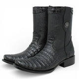 La Carreta Boots Men's Caiman Belly Print Leather Dubai Toe Boots Black Color - La Carreta