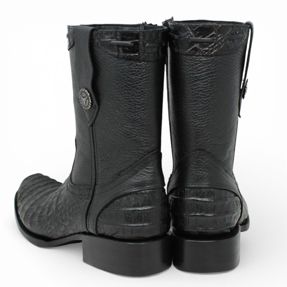 La Carreta Boots Men's Caiman Belly Print Leather Dubai Toe Boots Black Color - La Carreta
