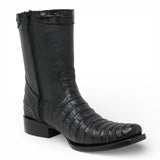 La Carreta Boots Men's Caiman Belly Print Leather Dubai Toe Boots Black Color - La Carreta