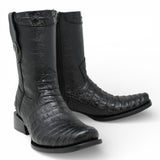 La Carreta Boots Men's Caiman Belly Print Leather Dubai Toe Boots Black Color - La Carreta