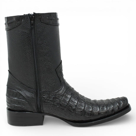 La Carreta Boots Men's Caiman Belly Print Leather Dubai Toe Boots Black Color - La Carreta