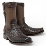 La Carreta Boots Men's Caiman Belly Print Leather Dubai Toe Boots Brown Color - La Carreta