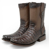La Carreta Boots Men's Caiman Belly Print Leather Dubai Toe Boots Brown Color - La Carreta