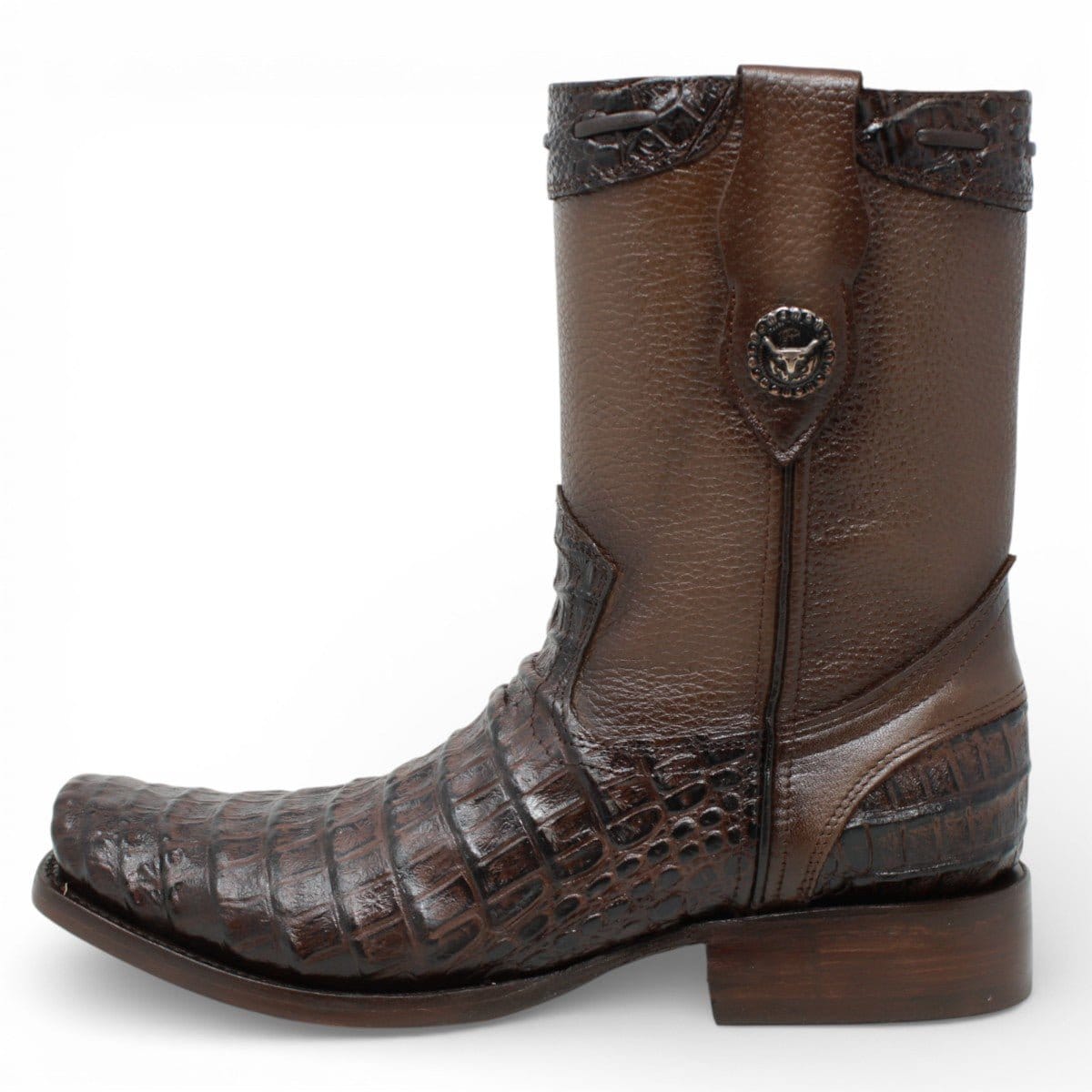 La Carreta Boots Men's Caiman Belly Print Leather Dubai Toe Boots Brown Color - La Carreta