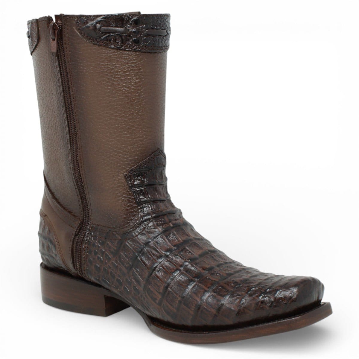 La Carreta Boots Men's Caiman Belly Print Leather Dubai Toe Boots Brown Color - La Carreta