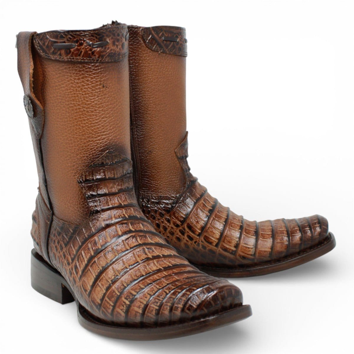 La Carreta Boots Men's Caiman Belly Print Leather Dubai Toe Boots Honey Color - La Carreta