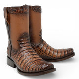 La Carreta Boots Men's Caiman Belly Print Leather Dubai Toe Boots Honey Color - La Carreta