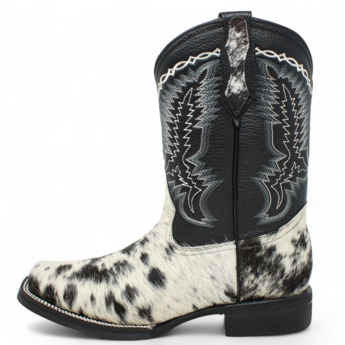 La Carreta Boots Men's Genuine Cow Hair Leather Square Toe Boots Black and White Color - La Carreta