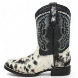 La Carreta Boots Men's Genuine Cow Hair Leather Square Toe Boots Black and White Color - La Carreta
