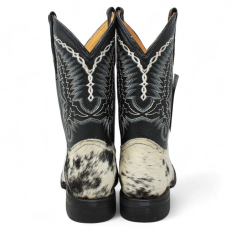 La Carreta Boots Men's Genuine Cow Hair Leather Square Toe Boots Black and White Color - La Carreta