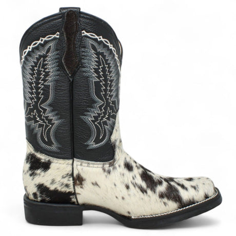 La Carreta Boots Men's Genuine Cow Hair Leather Square Toe Boots Black and White Color - La Carreta
