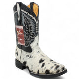 La Carreta Boots Men's Genuine Cow Hair Leather Square Toe Boots Black and White Color - La Carreta