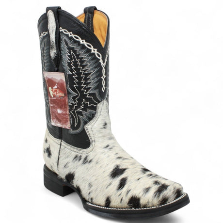 La Carreta Boots Men's Genuine Cow Hair Leather Square Toe Boots Black and White Color - La Carreta