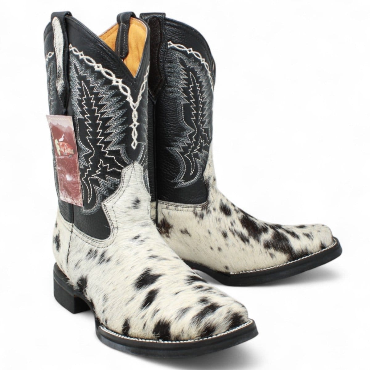 La Carreta Boots Men's Genuine Cow Hair Leather Square Toe Boots Black and White Color - La Carreta