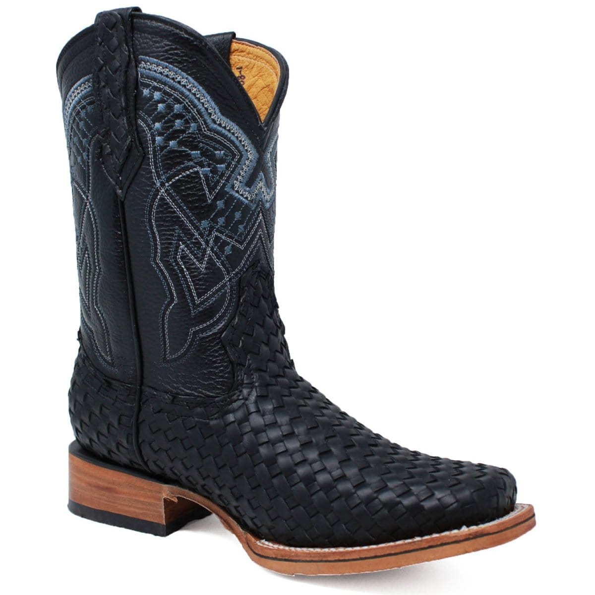 La Carreta Boots Men's Petatillo Woven Bulldog Square Toe Boots - Black