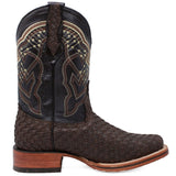 La Carreta Boots Men's Petatillo Woven Leather Square Toe Boots - Brown