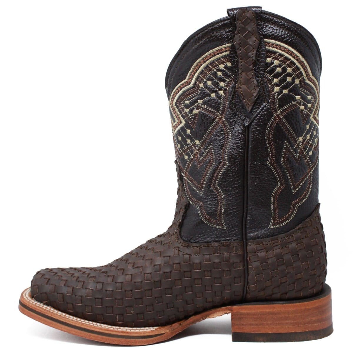 La Carreta Boots Men's Petatillo Woven Leather Square Toe Boots - Brown