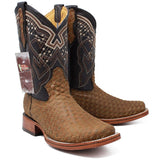 La Carreta Boots Men's Petatillo Woven Leather Square Toe Boots - Honey