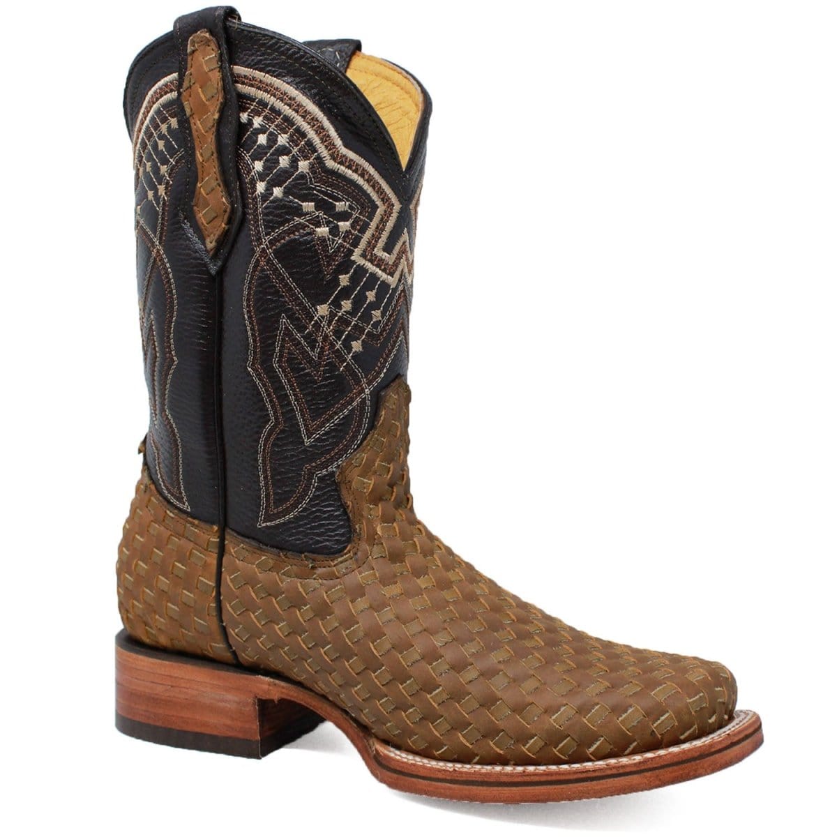 La Carreta Boots Men's Petatillo Woven Leather Square Toe Boots - Honey